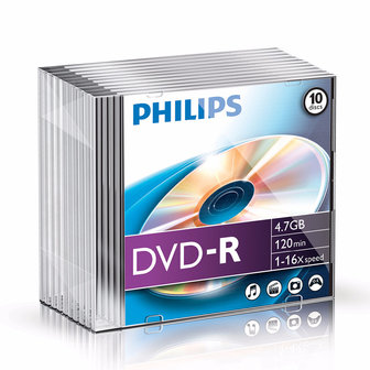 Philips DVD-R 4.7 GB 10 stuks in slimcase