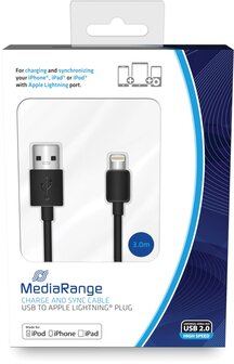 MediaRange USB naar iPhone/iPad Lightning kabel 3 meter zwart