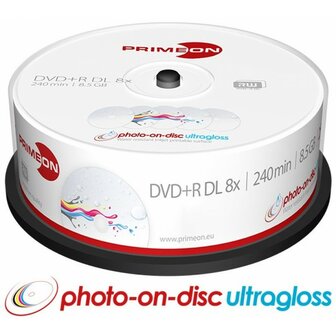 Primeon DVD+R DL 8.5 GB Inkjet Glossy Printable 25 stuks 