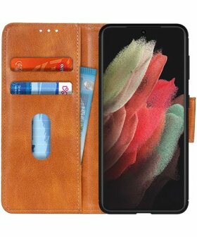 Samsung Galaxy S21 Ultra Hoesje Wallet Book Case Bruin
