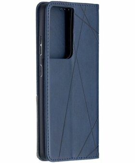 Samsung Galaxy S21 Ultra Hoesje Wallet Book Case Geometrie Blauw
