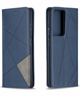 Samsung Galaxy S21 Ultra Hoesje Wallet Book Case Geometrie Blauw