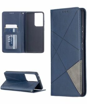 Samsung Galaxy S21 Ultra Hoesje Wallet Book Case Geometrie Blauw