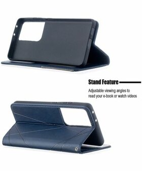 Samsung Galaxy S21 Ultra Hoesje Wallet Book Case Geometrie Blauw
