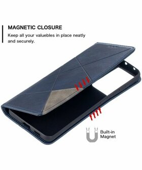 Samsung Galaxy S21 Ultra Hoesje Wallet Book Case Geometrie Blauw