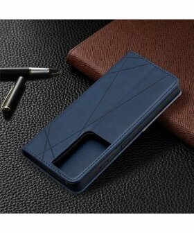 Samsung Galaxy S21 Ultra Hoesje Wallet Book Case Geometrie Blauw
