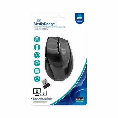 MediaRange draadloze optische 5-button muis carbon-look 