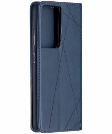 Samsung Galaxy S21 Ultra Hoesje Wallet Book Case Geometrie Blauw