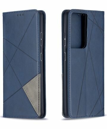 Samsung Galaxy S21 Ultra Hoesje Wallet Book Case Geometrie Blauw