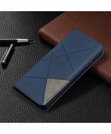 Samsung Galaxy S21 Ultra Hoesje Wallet Book Case Geometrie Blauw